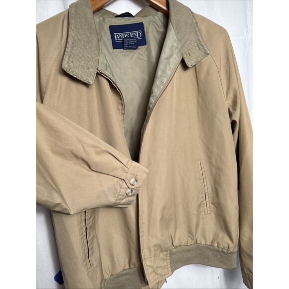 Vintage Lands' End Harrington Bomber Jacket Men’s Large Khaki Lightweight Lined - Picture 11 of 11
